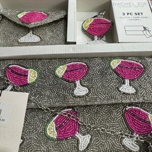New Release TikTok Rachel Zoe Beaded Pink 3 PC Margarita Clutch Card Case Charm